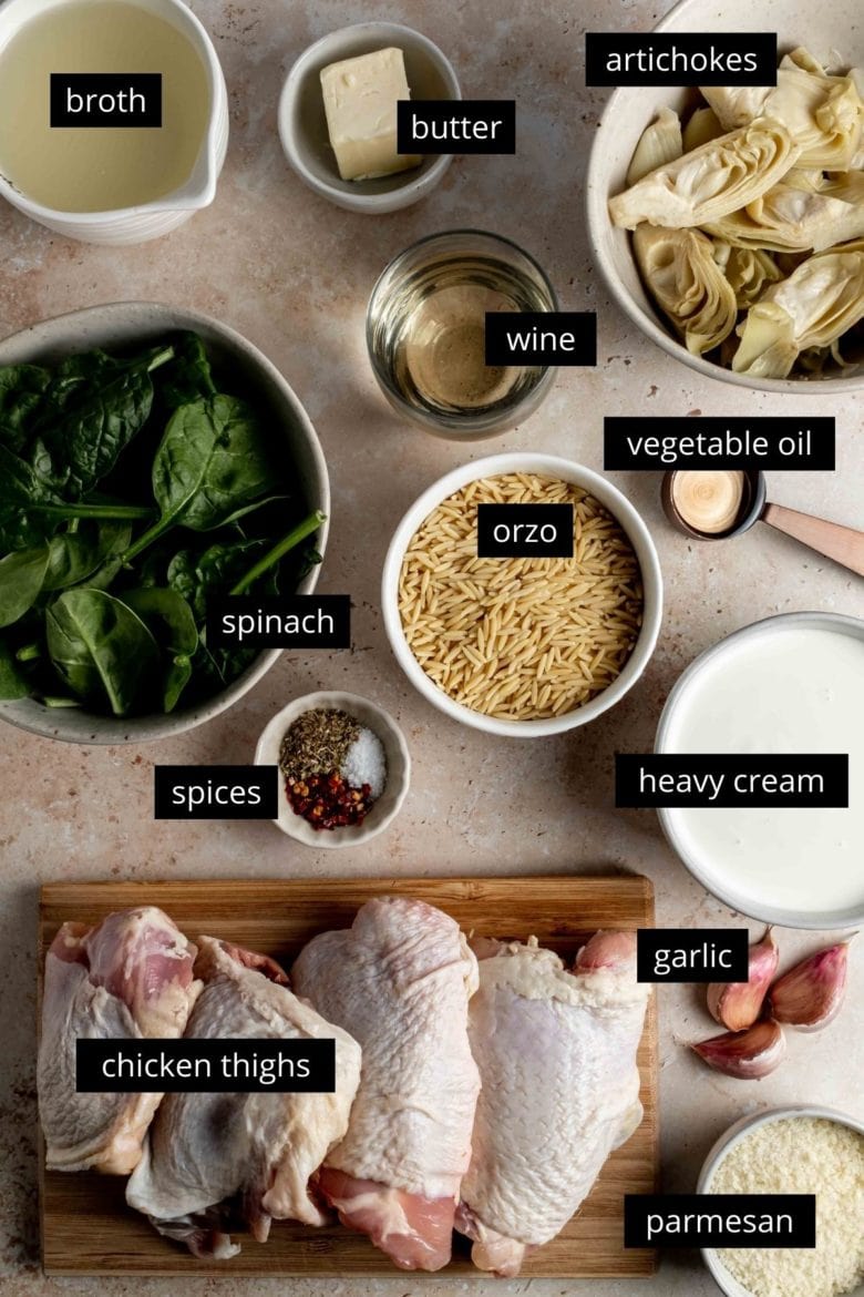 ingredients to make creamy chicken and orzo