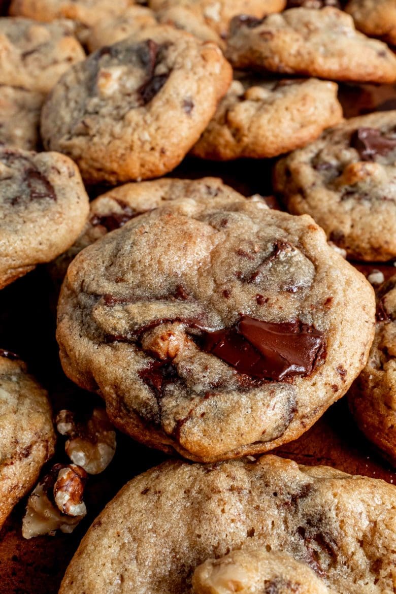 cookie with walnut chunks and melted chocolate
