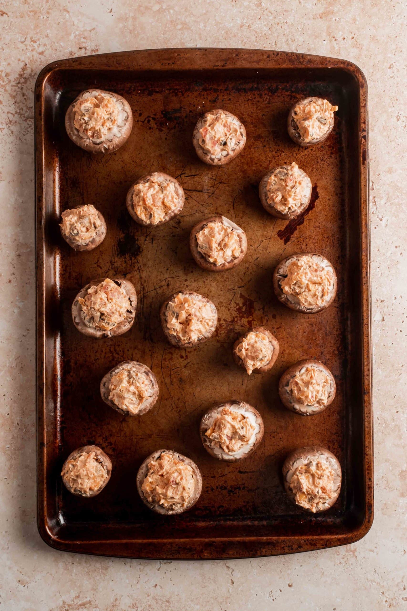 stuffed mushrooms on pan