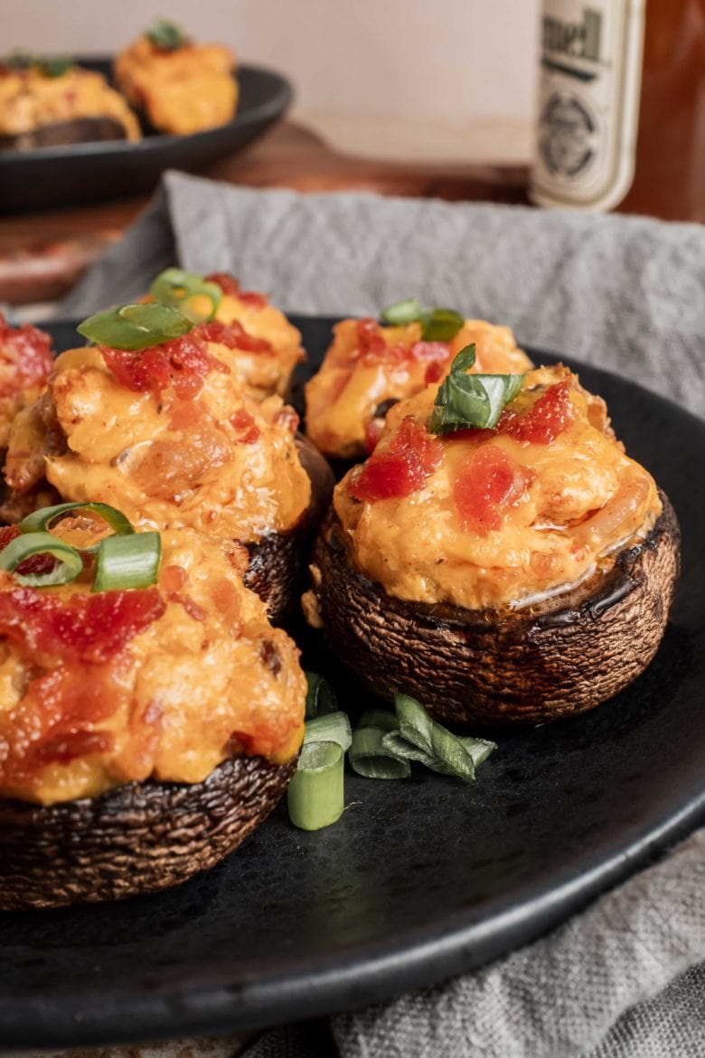 side view of grilled stuffed mushroom