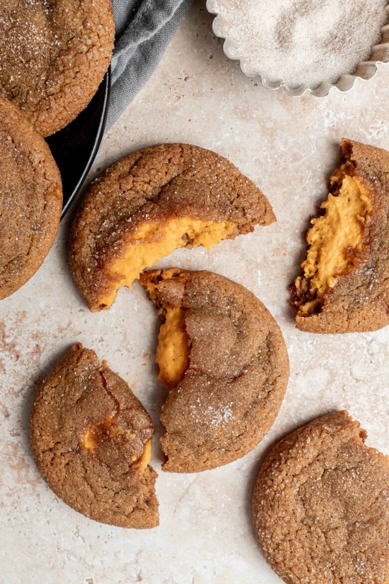 spice cookies with pumpkin cheesecake filling