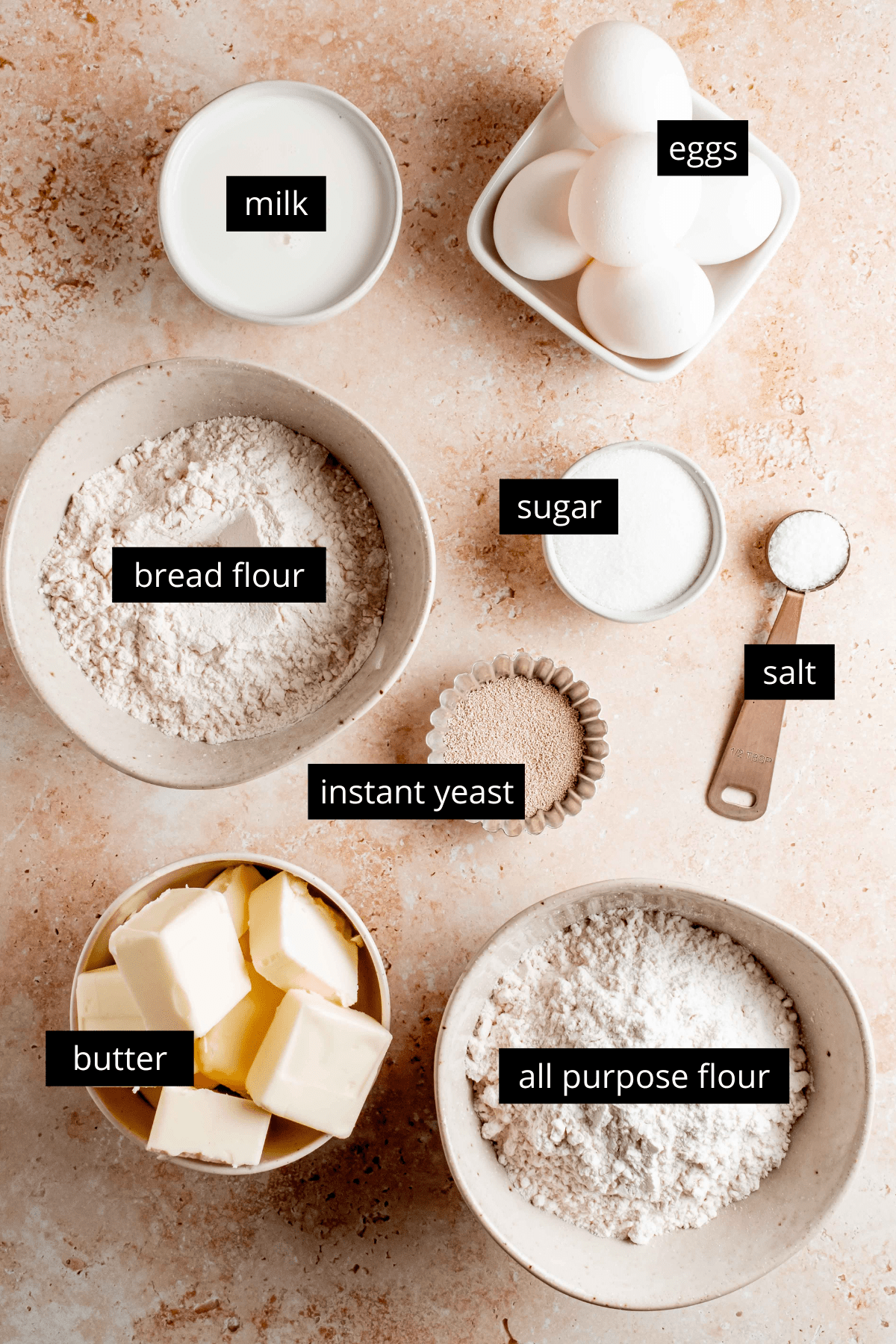 ingredients for brioche dough