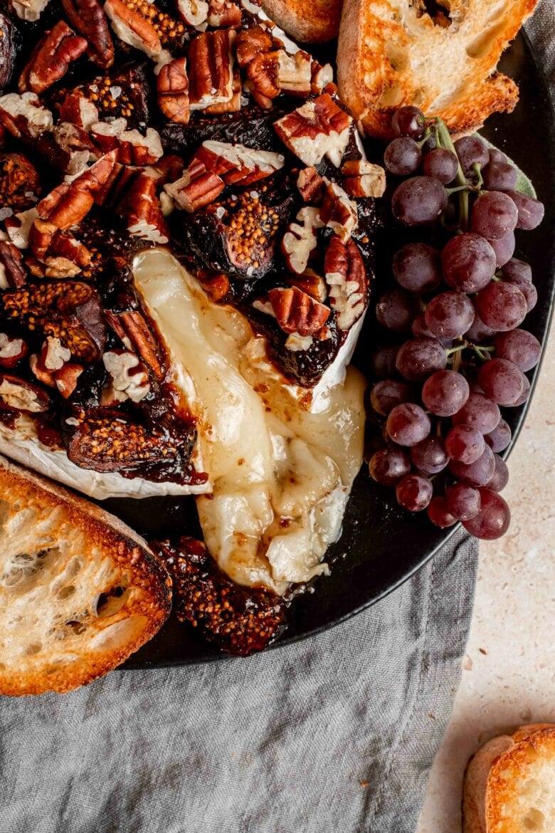 overhead view of brie with melty cheese