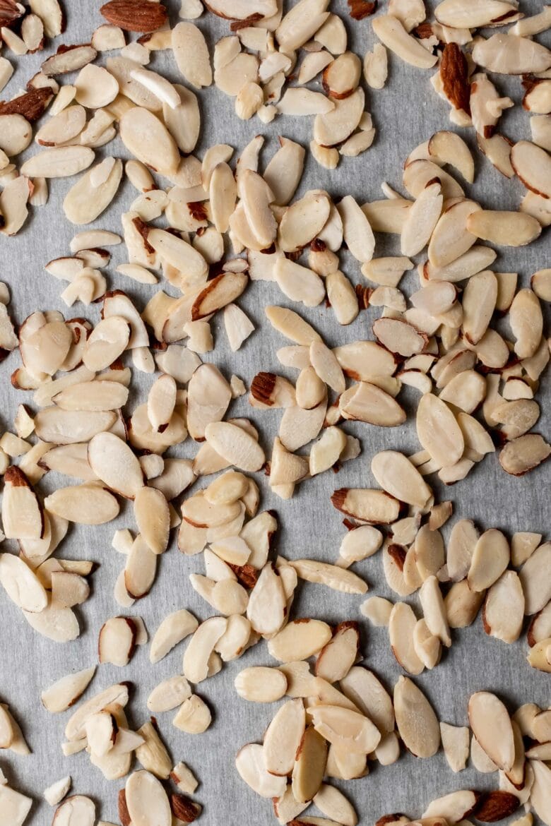 spread out almonds for almond praline