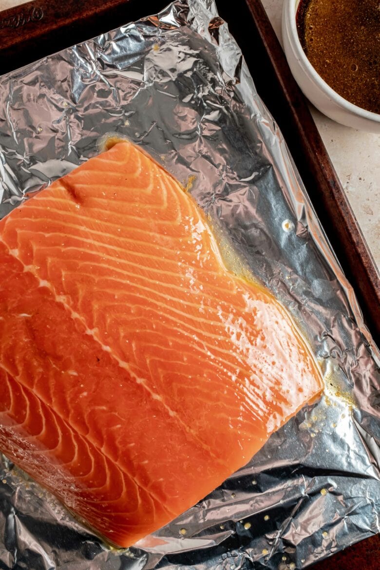 salmon on foil lined pan