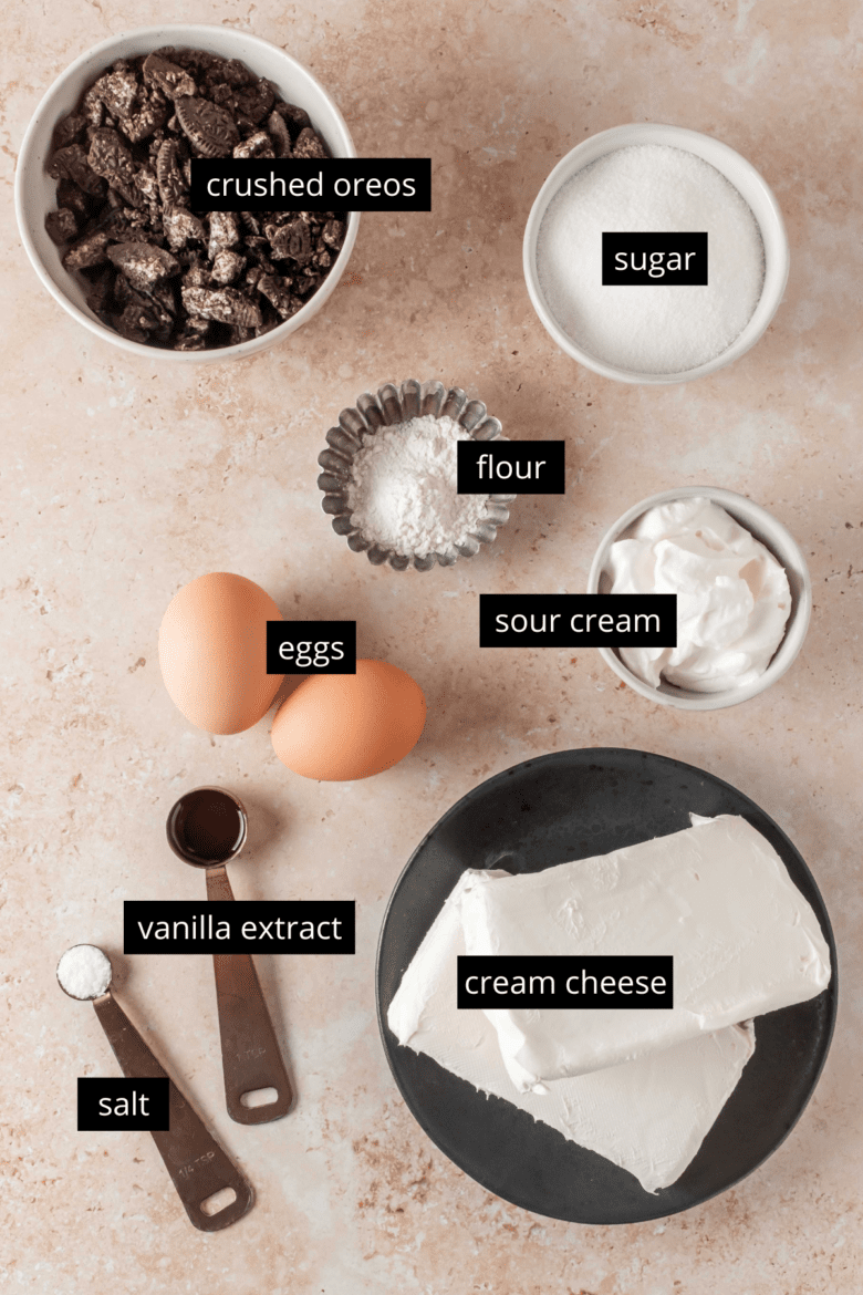ingredients to make oreo cheesecake filling