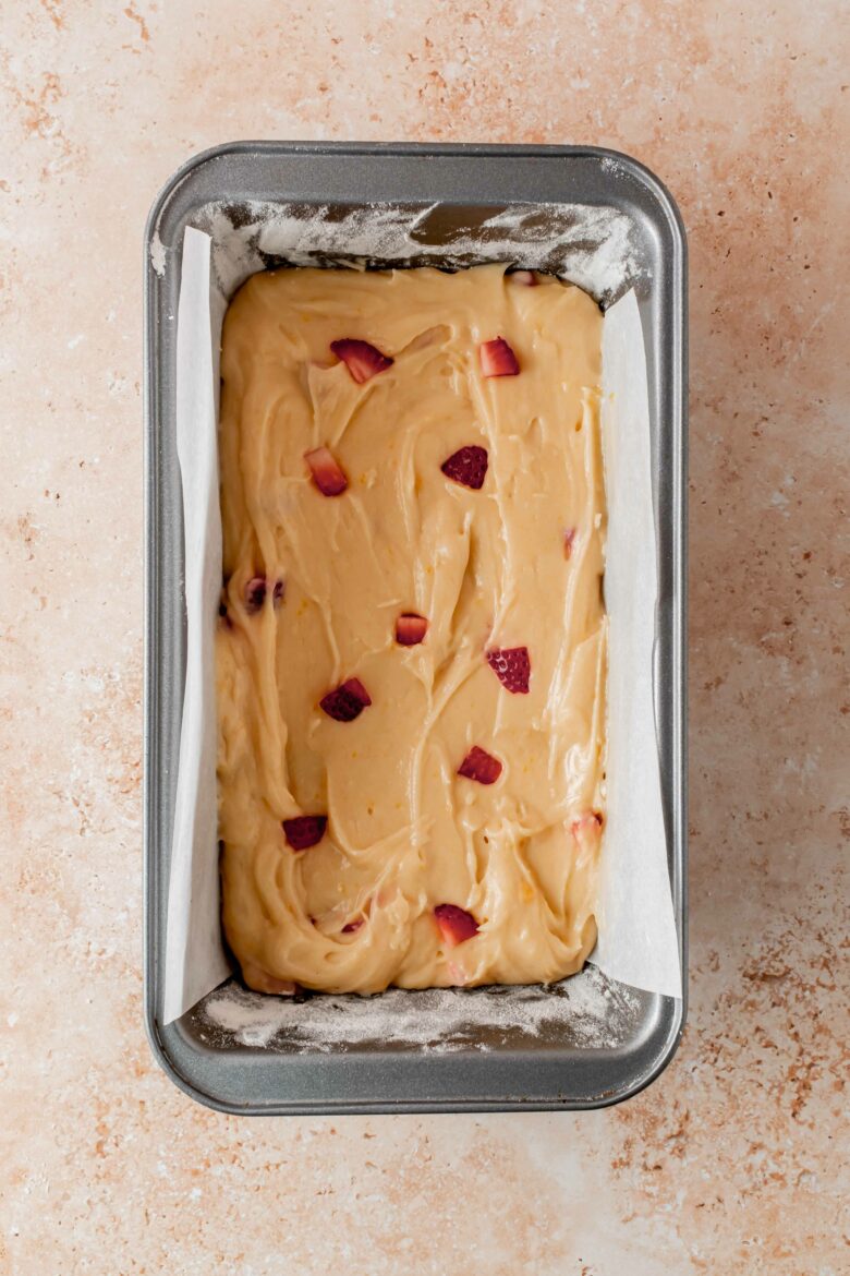 pound cake batter in loaf tin