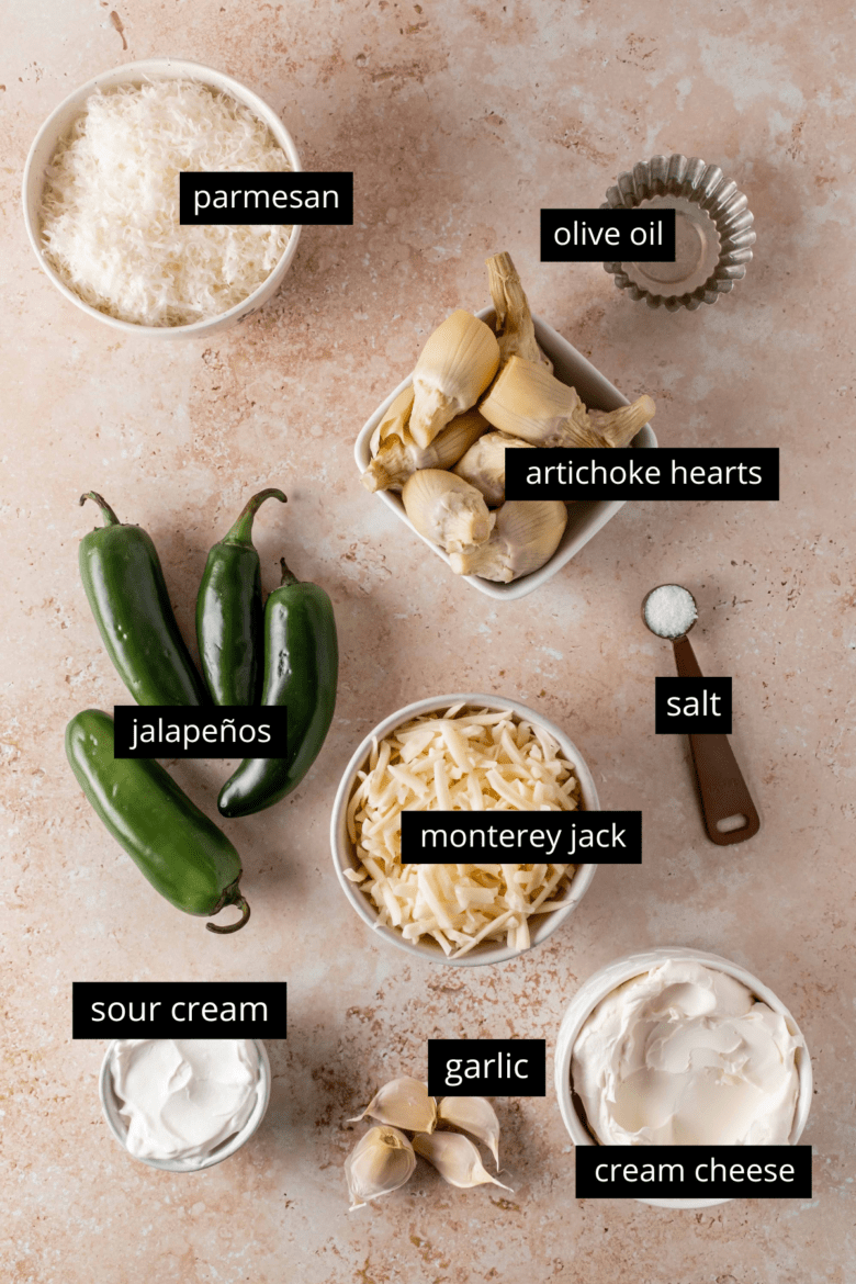 ingredients to make jalapeño artichoke dip