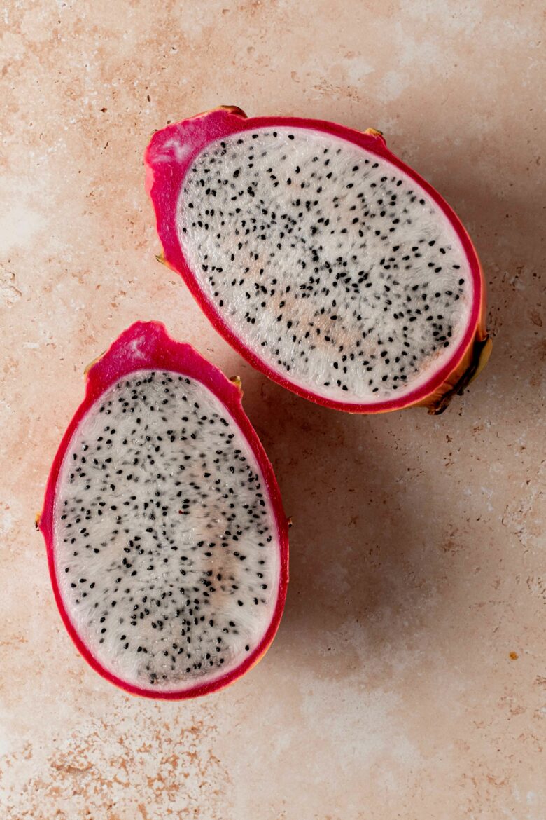 Dragon fruit cut in half