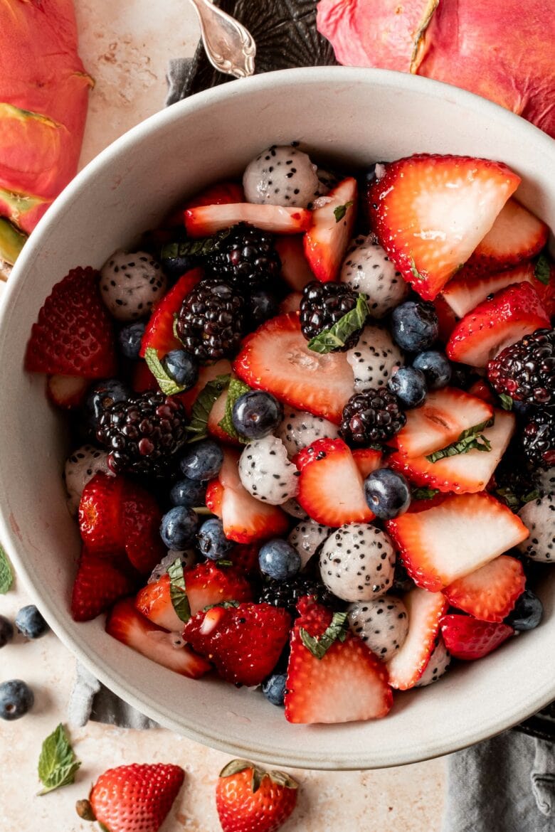 Colorful fruit salad in bowl
