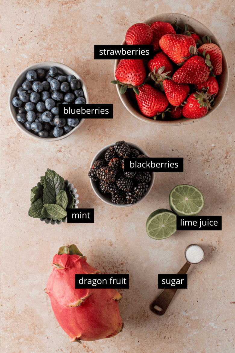 Ingredients to make dragon fruit salad