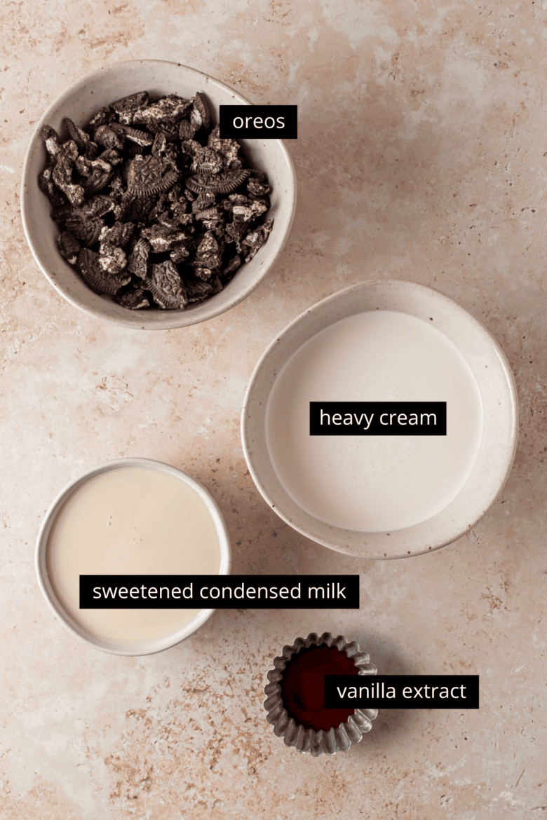 four ingredients to make homemade oreo ice cream