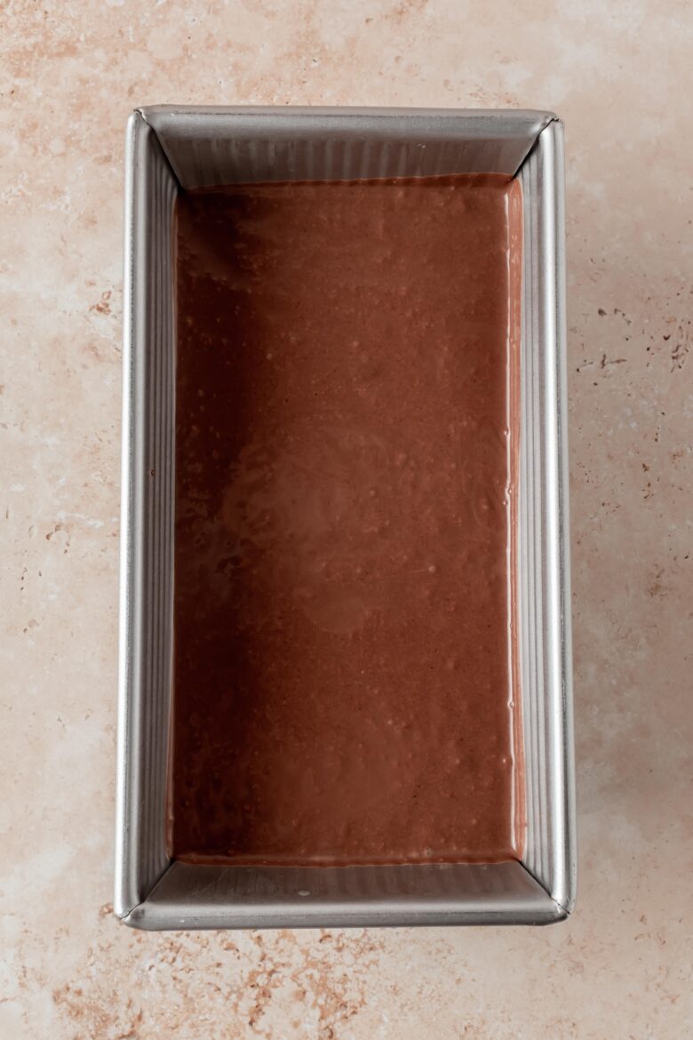 chocolate mixture in loaf tin before setting