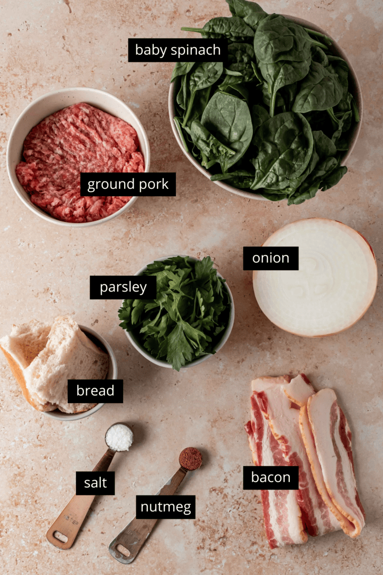 ingredients to make meat and spinach filling