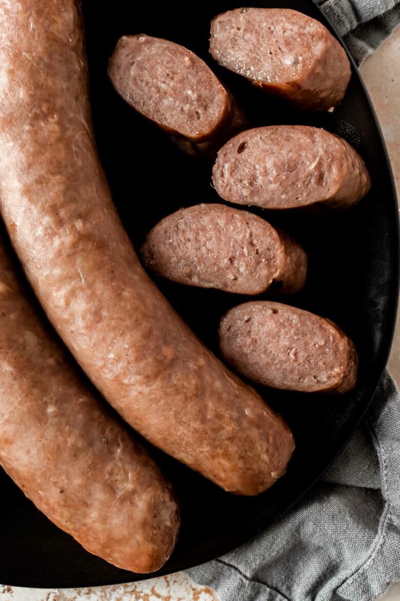 sliced brats after smoking