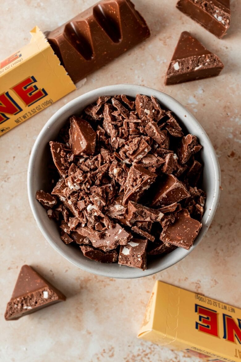 chopped pieces of toblerone candy