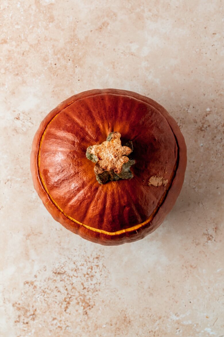 Baked pumpkin with lid on.