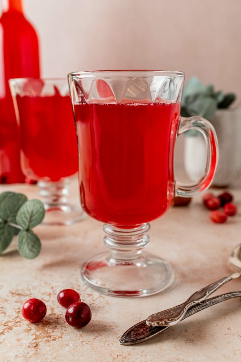 Ruby red homemade cranberry drink.