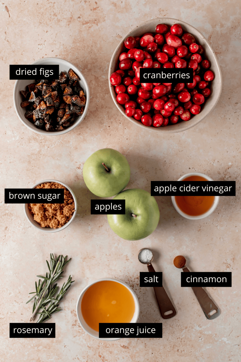Ingredients to make cranberry apple chutney.