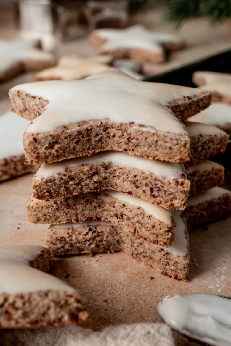 Stack of thick cinnamon star cookies.