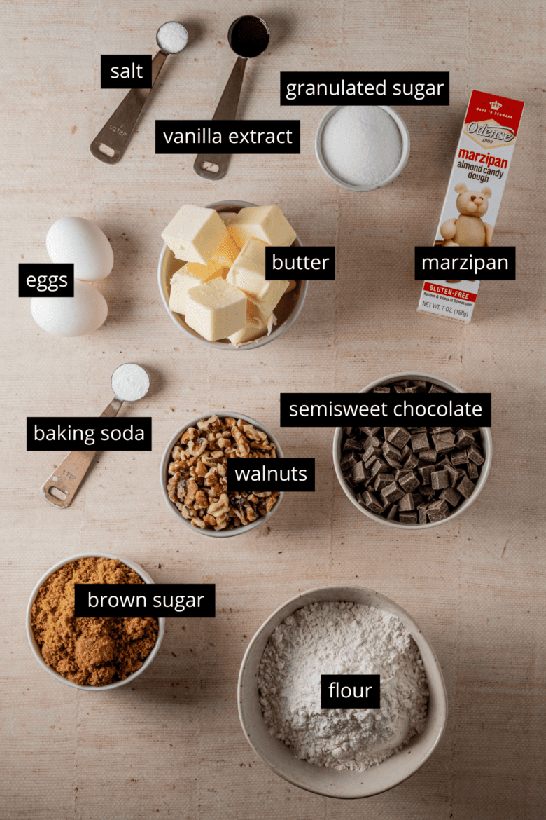 Ingredients to make marzipan cookie recipe.