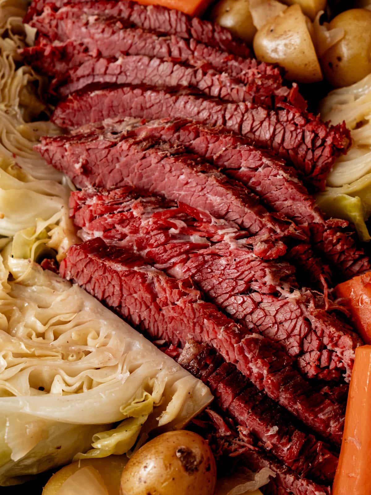 Thinly sliced homemade corned beef.