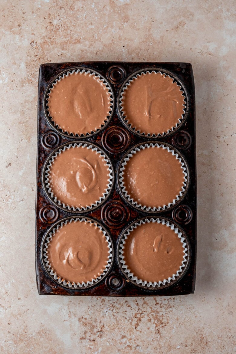 Cheesecake batter in standard muffin tin.