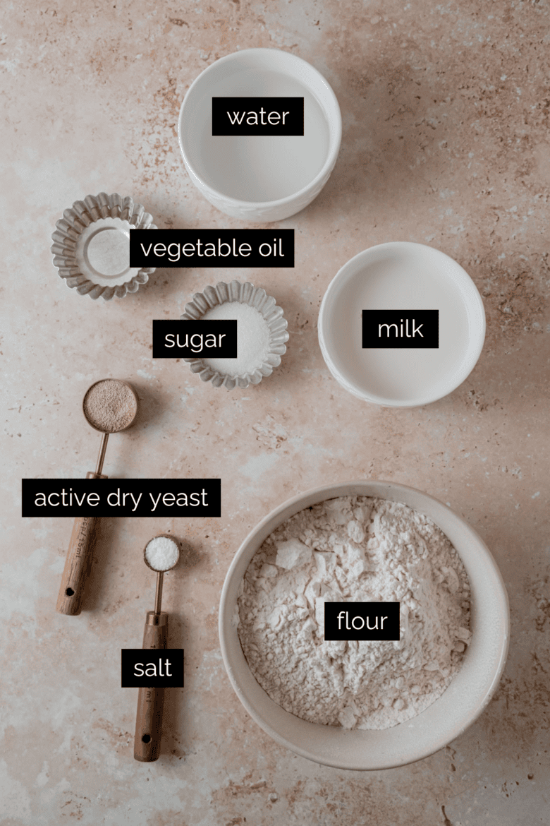 Measured ingredients to make Khachapuri dough.