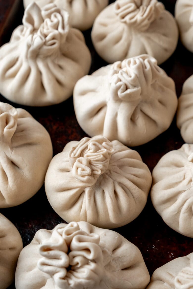 Close up of dumplings before cooking.