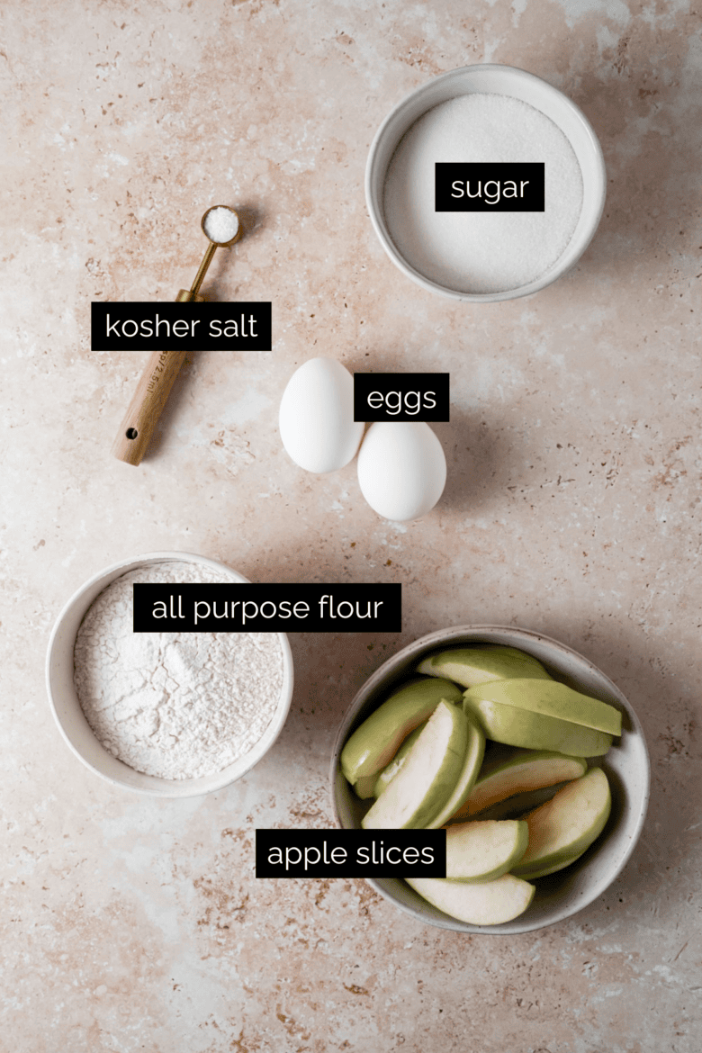 Measured ingredients to make Sharlotka apple cake.