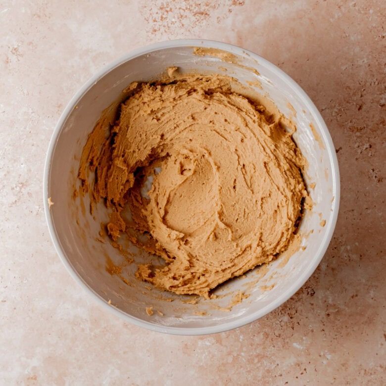 Cookie dough in mixing bowl before adding mix-ins.