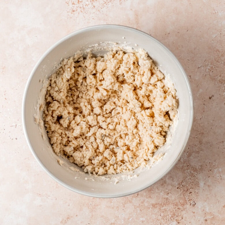 Shortbread dough texture before pressing together.